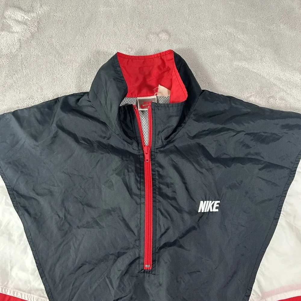 Vintage 80s Nike Windbreaker Jacket XL BRED Colorblock V-Panel Half Zip Retro